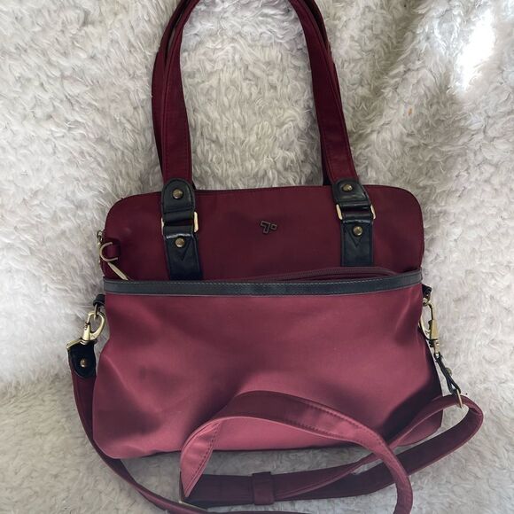 Travelon Anti-Theft Tailored Burgundy Nylon Satchel removable shoulder strap - Picture 10 of 13